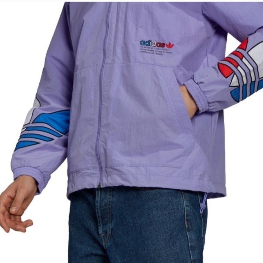NWT adidas Originals Mens Adicolor Tricolor Windbreaker Light Purple - Picture 4 of 11
